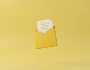 Yellow Folder with Documents 3d Rendering Illustration for Business and File Management