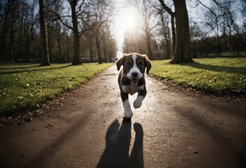 adorable puppy running in the nature