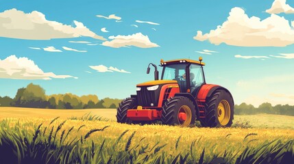 Obraz premium Experienced Farmer Operates Tractor Across Agricultural Land