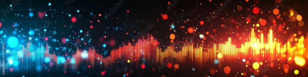 Poster vibrant abstract data visualization of financial markets or audio waveform with bokeh effect