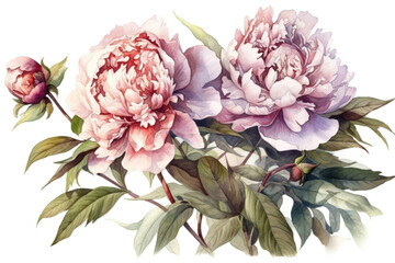 vintage postcard with peonies in Victorian style., watercolor style, Generative AI