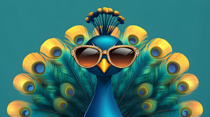 cartoon cute Peacock with Sunglasses