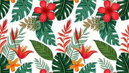 Exotic Summer Flower Pattern: Vivid Tropical Foliage for Bold and Adventurous Design Concepts