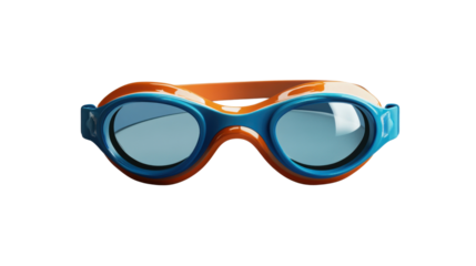 Orange and blue swimming goggles isolated on transparent background