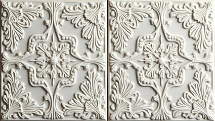 Develop refined ethnic tile artwork blending folk symbols delicate curves crisp outlines subdued white highlights. concept as Gentle curves echo tribal heritage. Crisp lines unify repeating forms. Sof