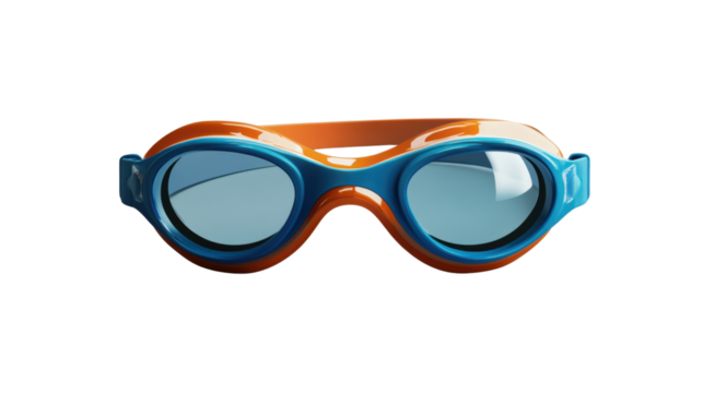 Orange and blue swimming goggles isolated on transparent background