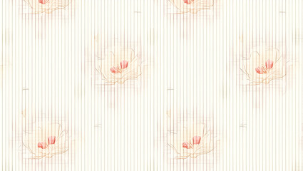 Soft and Elegant Spring Blossoms: Seamless Tile Pattern with Pastel Shades for Calming Interiors - Perfect for Gentle Spaces in Photo Stock with Empty Space on the Left Side