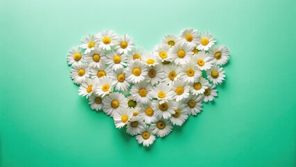 Obraz premium Delicate daisies bloom on a mint green backdrop, a minimalist Valentine's Day floral image.