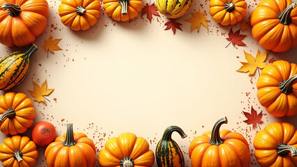 Pumpkin and gourds border frame with autumn copy space for Thanksgiving concept as Assorted pumpkins and gourds framing autumn themed space for Thanksgiving messages in  Photo Stock  Concept  and empt