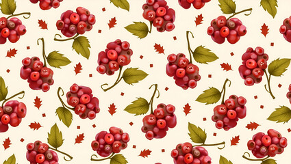 Flat Juicy cranberry seamless tile pattern with deep red berries and autumn leaves concept as Deep red cranberries and autumn leaves form a juicy cranberry seamless tile pattern perfect for fall decor
