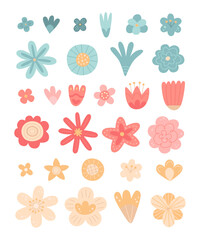 Cute cartoon flowers. Hand-drawn set. Children illustration isolated on white background. Vector design elements