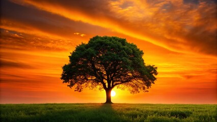 Fototapeta premium Silhouette of Lime Tree at Sunset, Tropical Citrus Fruit Shadow