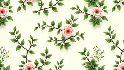 Lush Blooming Vines and Vibrant Greenery: A Seamless Spring Floral Tile Pattern for Smart Business Designs - Flat Cute Vector Illustration of Energetic Ivy and Foliage