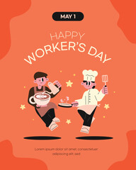 Happy Worker's Day Celebration 
Cute and simple style. Barista, chef