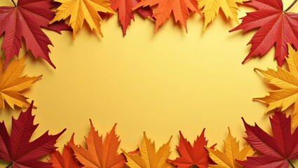 Fototapeta premium Vibrant Maple Leaves and Harvest Symbols Border Frame: Festive Copy Space for Canadian Thanksgiving Messages with Empty Space on the Left Side for Photo Stock Concept
