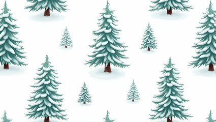 Obraz premium Festive Winter Trees Pattern: Evergreen Trees with Snowy Branches & Icy Textures for Joyful Designs