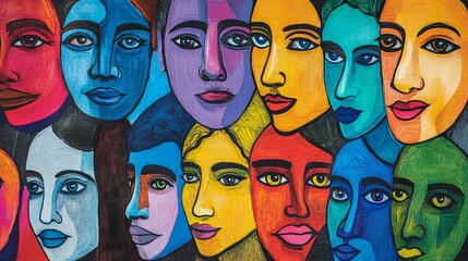 Obraz premium Colorful painted faces represent a collection of diverse human expressions