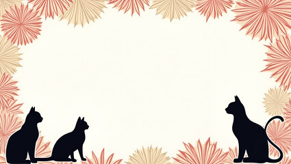 Artistic International Cat Day Frame: Cat Silhouettes & Abstract Patterns for Text - Perfect Photo Stock Concept with Empty Space on the Left Side