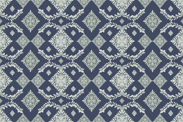 Oriental flora damask seamless pattern embroidery, art ornament print. Design for tile, carpet, cover, wallpaper, wrapping paper, fabric, clothing, bag, and decoration.