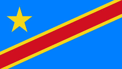 National flag of the Democratic Republic of the Congo waving in the breeze under a clear blue sky