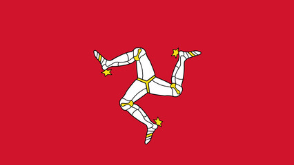 Flag of the Isle of Man featuring a triskelion design with three armored legs and a red background