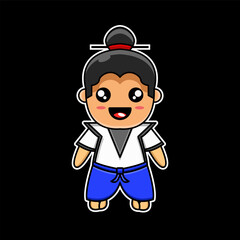 cute vector design mascot illustration of a man with a smiling face wearing traditional kimono clothes