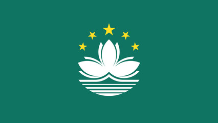 Flag of Macao with lotus flower and stars representing its cultural heritage and administrative status