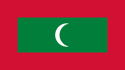National flag of Maldives featuring red background with green rectangle and white crescent moon symbolizing peace and prosperity