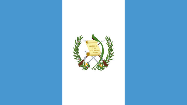 Flag of Guatemala featuring colors blue and white with a coat of arms and the year of independence displayed