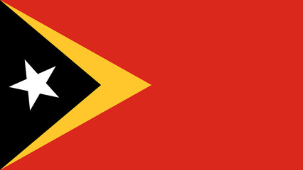 National flag of East Timor features red background with yellow triangle, black triangle, and white star