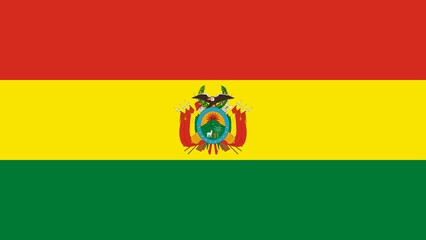 Bolivian flag featuring red, yellow, and green colors with the national emblem at the center