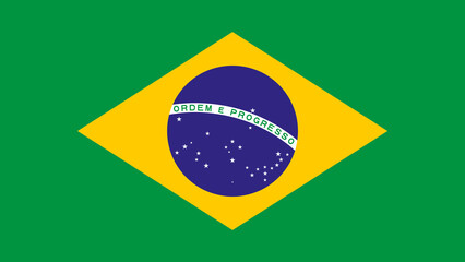 Brazilian flag waving in the breeze against a clear blue sky during a festive local celebration