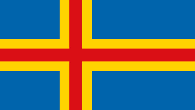 Flag of Aaland Islands featuring blue background with yellow and red cross design represents cultural identity of the region