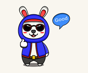 Cute Rabbit Character in Hoodie with Sunglasses Saying 