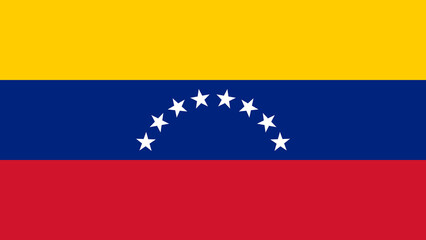 Venezuelan national flag featuring the colors yellow, blue, and red with white stars arching across the center