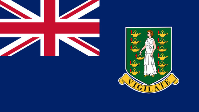British Virgin Islands flag featuring the Union Jack and the national emblem with the motto Vigilate