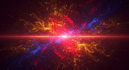 Fototapeta premium Bright cosmic explosion of red, yellow, and blue colors 