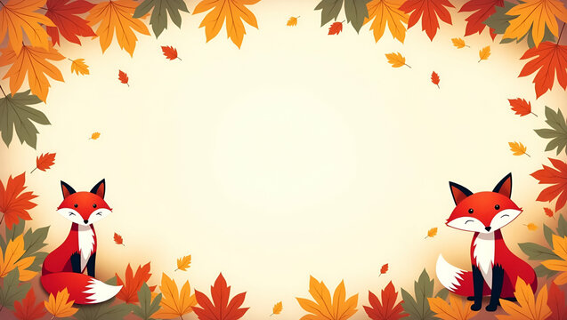 Red Fox and Autumn Leaves Border Frame with Copy Space for World Wildlife Day - Seasonal Themes Concept Featuring Nature's Beauty in Photo Stock with Empty Space for Custom Text - Powered by Adobe