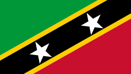 National flag of Saint Kitts and Nevis waving in the breeze against a clear blue sky during a sunny day