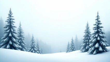 Naklejka premium Quiet Winter Snow Pattern with Frosted Pine Trees & Soft Snowflakes for Peaceful Forest Scene