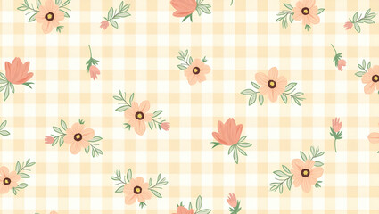 Create a seamless pattern combining vintage checkerboard with floral elements in pastel hues for a soft retro look. concept as Develop a repeating pattern that blends classic checkerboard with delicat