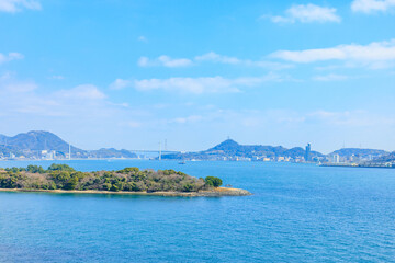 春の弟子待の巌流島展望台から見た景色　山口県下関市　The view from the...