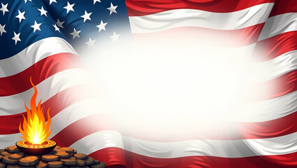 Memorial Day Frame: Patriotic Stripes & Eternal Flame Design with Inspirational Text Space - Perfect for Photo Stock Concepts and Memorial Tributes