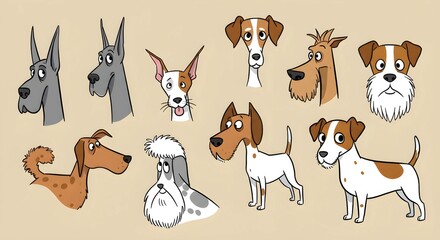 Cartoon Dogs Collection Various Breeds and Poses Fun and Whimsical