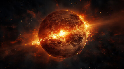 Fiery Planet Exploding In Space With Vibrant Energy and Cosmic Atmosphere