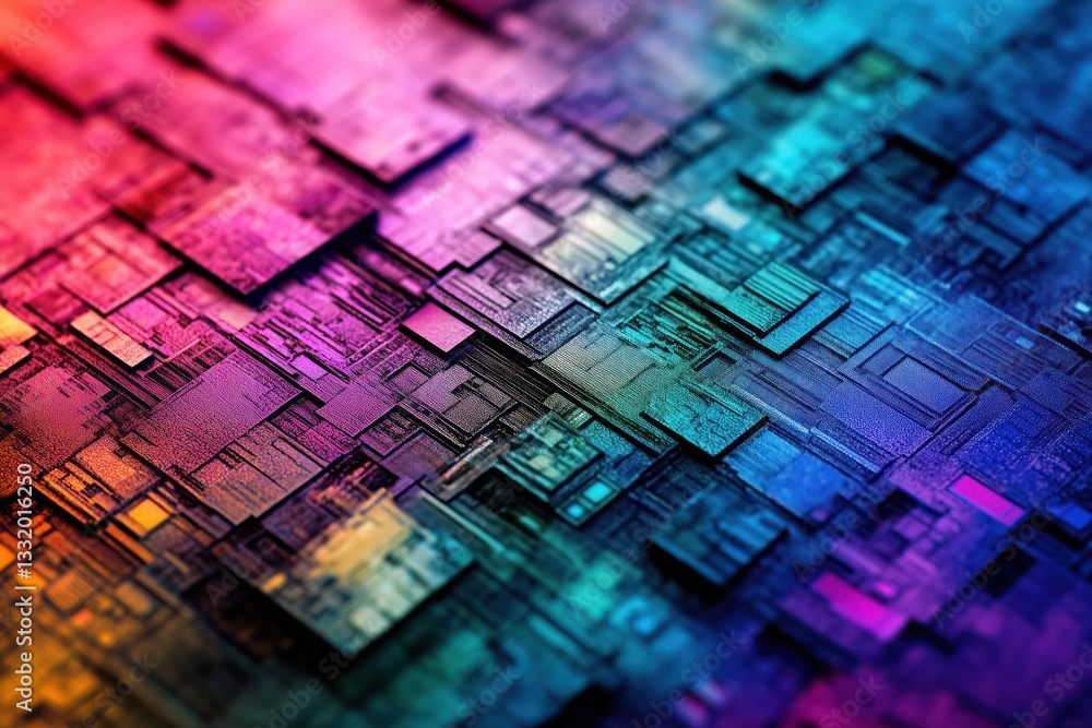 Poster futuristic microchip showing complex circuitry with vibrant colors