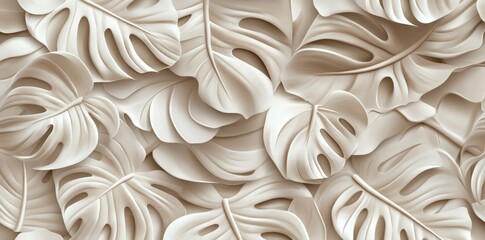 The design features a Monstera leaves pattern, a seamless botanical arrangement of tropical leaves, exemplifying luxury abstract contemporary textile design in modern EPS