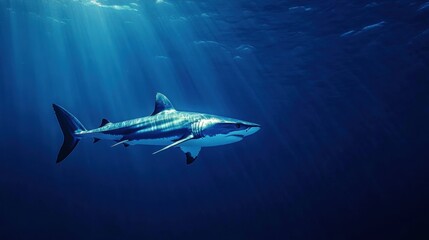 A sleek mako shark swimming at high speed through deep blue ocean currents