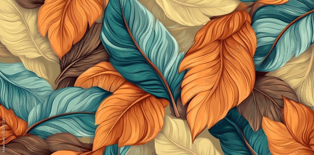 Poster modern abstract style features seamless patterns of tropical leaves, suitable for various occasions 