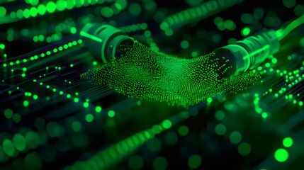 Data Transfer Concept. Green, Futuristic Digital Style. 3D Render.